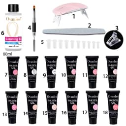 Ovanlee 18-Piece Nail Builder Gel Kit with Mini UV/LED Lamp – Form-Free 12 Colors 15ml Polygel Set, Slip Solution & Complete Tools for Direct Nail Strengthening & DIY Extensions