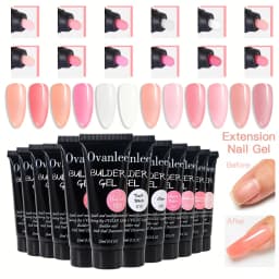 Ovanlee 18-Piece Nail Builder Gel Kit with Mini UV/LED Lamp – Form-Free 12 Colors 15ml Polygel Set, Slip Solution & Complete Tools for Direct Nail Strengthening & DIY Extensions