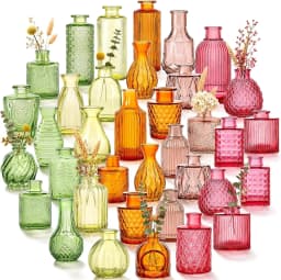 UPBUD Colored Glass Bud Vases Set of 36, Fall Vases for Centerpieces | Small Flower Vases in Bulk for Autumn Table Decorations, Vintage Vases for Fall Wedding, Recepetion, Home Décor