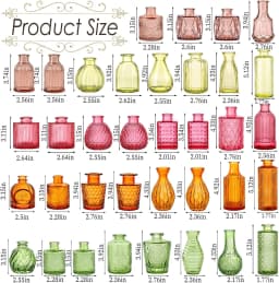 UPBUD Colored Glass Bud Vases Set of 36, Fall Vases for Centerpieces | Small Flower Vases in Bulk for Autumn Table Decorations, Vintage Vases for Fall Wedding, Recepetion, Home Décor