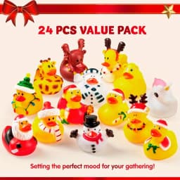 24 PCS 2026 Christmas Ducks for Stocking Stuffers Xmas Rubber Duck Toys for Kids Gift Party Favor Novelty Duckies for Boys Girls and Toddlers Christmas Party Favor Supply Accessories