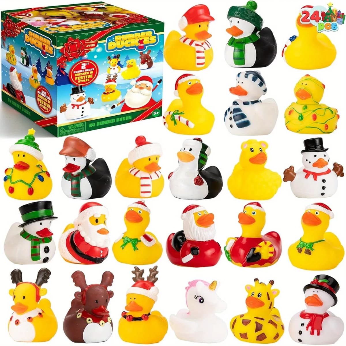 24 PCS 2026 Christmas Ducks for Stocking Stuffers Xmas Rubber Duck Toys for Kids Gift Party Favor Novelty Duckies for Boys Girls and Toddlers Christmas Party Favor Supply Accessories