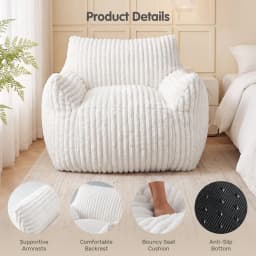 JHK Ergonomic Bean Bag Sofa with Memory Foam Filling For Living Room Modern Corduroy Plush Lounge Chair Comfy Sleeper Chair for Bedroom