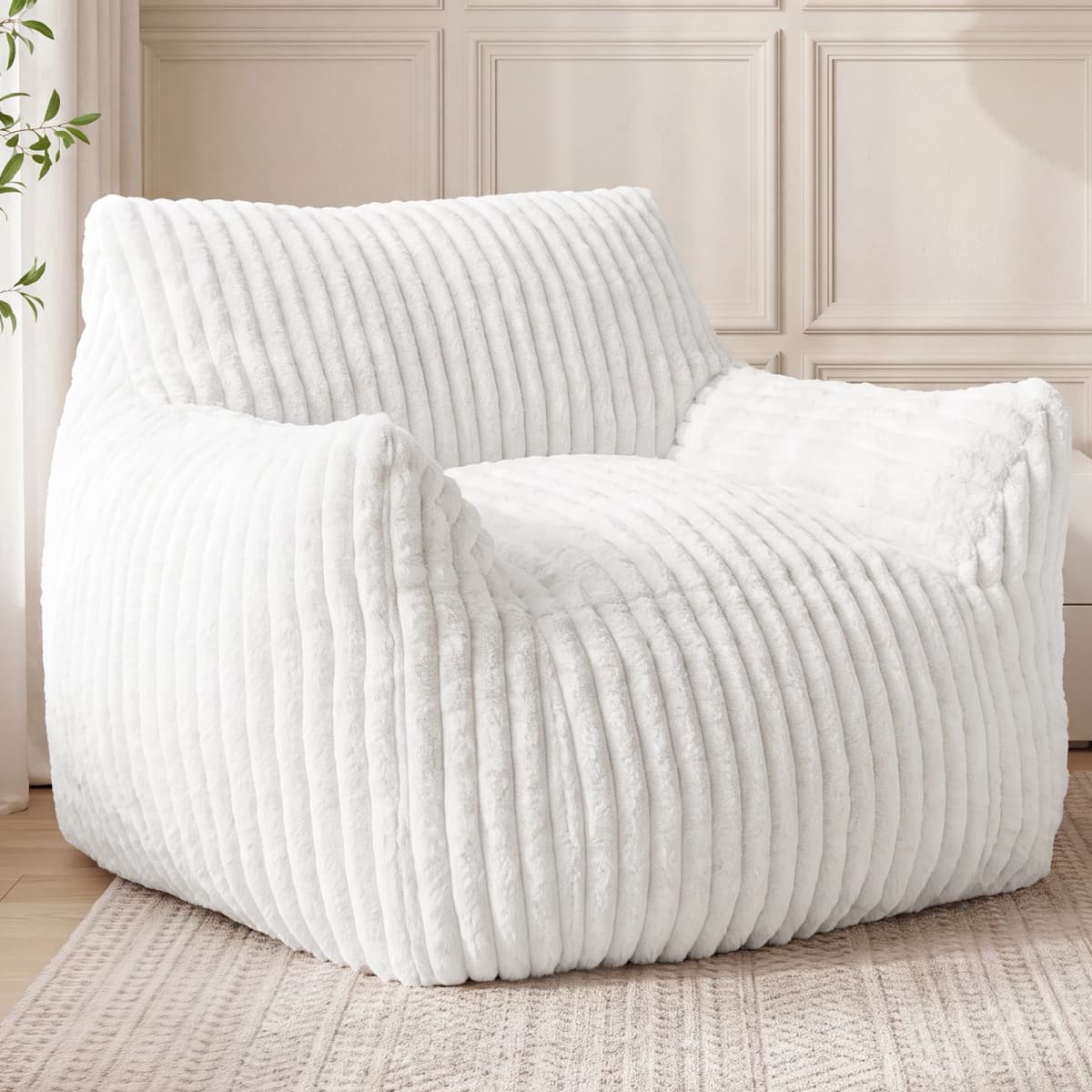 JHK Ergonomic Bean Bag Sofa with Memory Foam Filling For Living Room Modern Corduroy Plush Lounge Chair Comfy Sleeper Chair for Bedroom