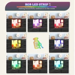 EnHomee 8 Drawers + 2 Open Shelves Dresser – LED Lights & Power Strip Included – Medium Chest for Hallway, Entryway, or Bedroom Use