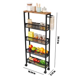 4/5 Tier Slim Rolling Cart Narrow Storage Organizer Rack Mobile Utility Shelf on Wheels with MDF Wood Top Metal Handle Gap Space Saver for Kitchen Bathroom Laundry Room Pantry Office