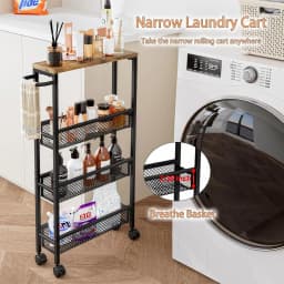 4/5 Tier Slim Rolling Cart Narrow Storage Organizer Rack Mobile Utility Shelf on Wheels with MDF Wood Top Metal Handle Gap Space Saver for Kitchen Bathroom Laundry Room Pantry Office