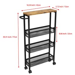 4/5 Tier Slim Rolling Cart Narrow Storage Organizer Rack Mobile Utility Shelf on Wheels with MDF Wood Top Metal Handle Gap Space Saver for Kitchen Bathroom Laundry Room Pantry Office