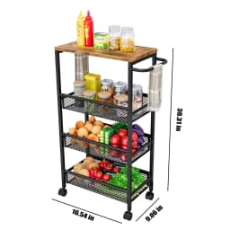4/5 Tier Slim Rolling Cart Narrow Storage Organizer Rack Mobile Utility Shelf on Wheels with MDF Wood Top Metal Handle Gap Space Saver for Kitchen Bathroom Laundry Room Pantry Office