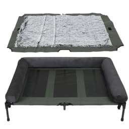 BINGOPAW Outdoor Elevated Dog Bed Cooling Raised Pet Lounger Bed Mesh Cot Sleep Camping Bed with Detachable Plush Bolster
