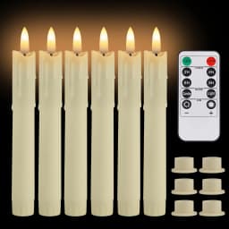 6 Pack Flameless LED Taper Candles Rechargeable Realistic Taper Flickering Electric 3D Wick LED Light Candle with Remote Control and Battery Operated Timer Led Candles for Home Decor Christmas Table