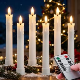 6 Pack Flameless LED Taper Candles Rechargeable Realistic Taper Flickering Electric 3D Wick LED Light Candle with Remote Control and Battery Operated Timer Led Candles for Home Decor Christmas Table