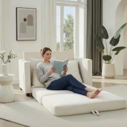 Beige Small Space 2‑in‑1 Loveseat Sleeper Sofa, Pull‑Out Fabric Sofa Bed, Vacuum Compressed No Assembly Couch with Sturdy Solid Wood Frame