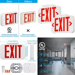 LED Exit Sign, Emergency Exit Light with Battery Backup, Double Face, UL 924, AC 120/277V, Damp Location, Hardwi Letter Exit Li