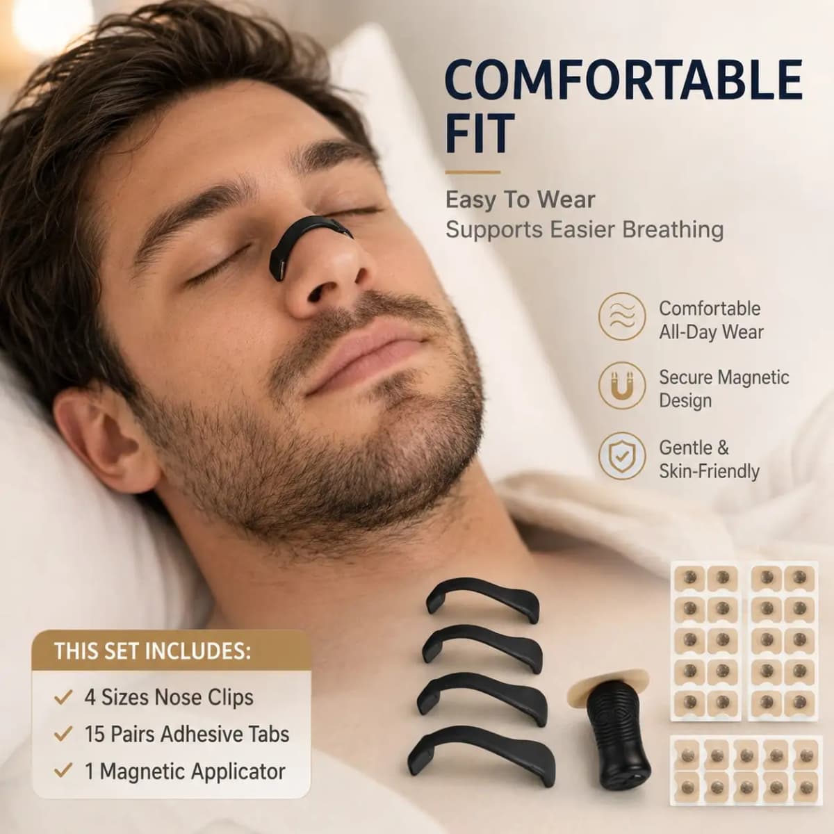 Magnetic Nose Clip Set, Adjustable Nasal Dilator for Breathing, Anti Snoring Sleep Aid, Travel Daily Use for Men Women Adults