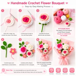 Crochet Flower Bouquet with Tote Bag & Greeting Card– Handmade Knitted Artificial Flowers, Knitted Bouquet Lasting Decor for Her, Mom,Mother’s Day, Birthday, Anniversary, Wedding,Valentine Day-D Style