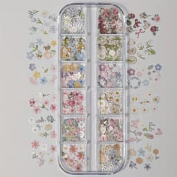 12 Grids Mixed Flower Bee Butterfly Paper Nail Art Slices Ultra Thin Paper Nail Decor Pieces DIY Manicure Supplies for Salon Home Nail Art