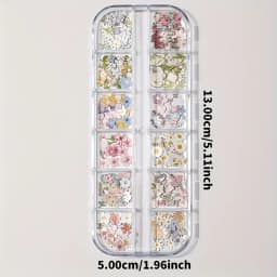 12 Grids Mixed Flower Bee Butterfly Paper Nail Art Slices Ultra Thin Paper Nail Decor Pieces DIY Manicure Supplies for Salon Home Nail Art