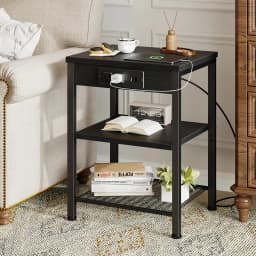 JHK 1/2 Pack 3-Tier Small Side Table with Charging Station Outlets and USB Ports Adjustable Nightstand for Living Room Bedroom Small Spaces 