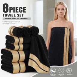 8-Piece Luxury Pure Cotton Bath Towel Set, 2 Bath Towels + 2 Face Towels + 4 Washcloths, Soft and Comfortable, Highly Absorbent, 100% Cotton Towels, Bathroom Decoration Accessories, Everyday Use Towels