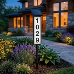 Solar Powered LED Illuminated House Address Sign,Waterproof Yard Stake Address Number Plaque,Long‑Distance Night Visibility Marker for Driveway,Guest & Delivery Navigation,Outdoor Lawn Property Marker Sign