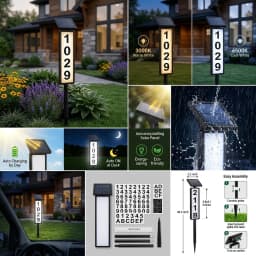 Solar Powered LED Illuminated House Address Sign,Waterproof Yard Stake Address Number Plaque,Long‑Distance Night Visibility Marker for Driveway,Guest & Delivery Navigation,Outdoor Lawn Property Marker Sign