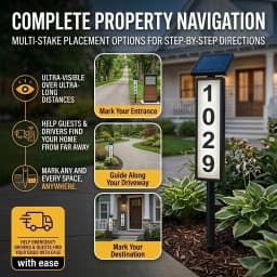 Solar Powered LED Illuminated House Address Sign,Waterproof Yard Stake Address Number Plaque,Long‑Distance Night Visibility Marker for Driveway,Guest & Delivery Navigation,Outdoor Lawn Property Marker Sign