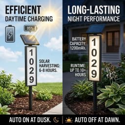 Solar Powered LED Illuminated House Address Sign,Waterproof Yard Stake Address Number Plaque,Long‑Distance Night Visibility Marker for Driveway,Guest & Delivery Navigation,Outdoor Lawn Property Marker Sign