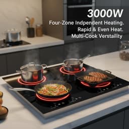 3000W 4 Burner Electric Cooktop Ceramic Hob 110V, 9 Heating Levels Sensor Touch Control, Built-in Countertop Radiant Stove with Child Safety Lock & Timer for Kitchen(No Plug), Black