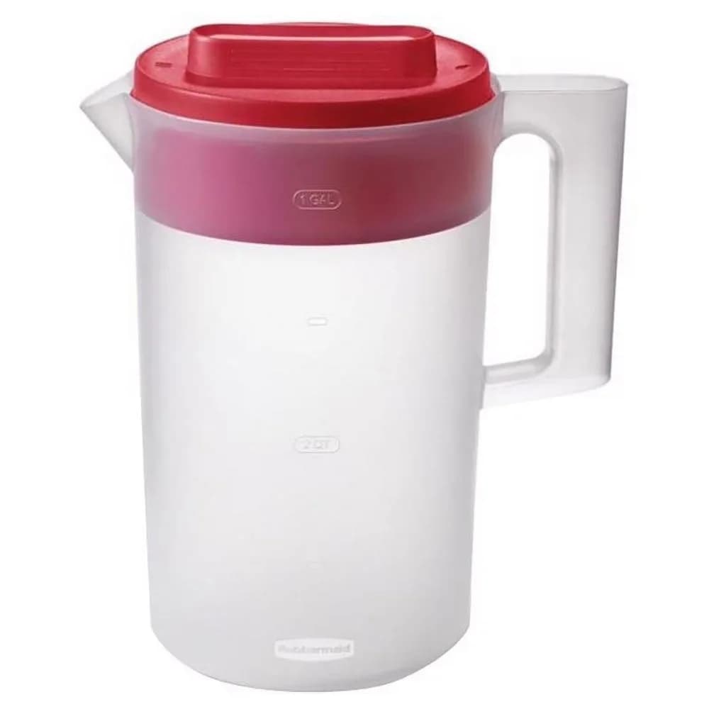 1 Gallon Plastic Pitcher for Beverages Clear and Red Pitcher Simply Pour Practical Family Drink Serving Container