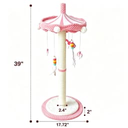 39“ Tall Carousel Cat Scratching Post with Hanging Toys Cat Tree Tower with Rotating Top 17.7" Stable Base Interactive Toys For Indoor Kittens and Adult Cats Climbing
