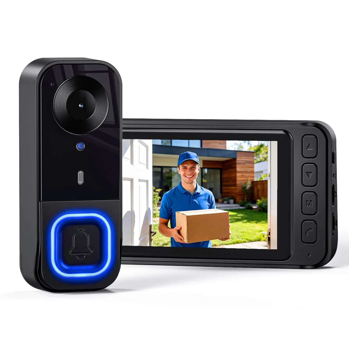 Video Doorbell HD Camera Night Vision No Monthly Fee Local Storage Up to 128GB Micro SD Card Two Way Talk IP66 Waterproof 300K Pixel Full Body View Local Screen Playback Desktop Stand Wall Bracket Day Night Protection for Home Security