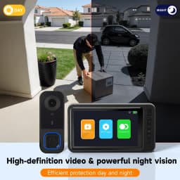 Video Doorbell HD Camera Night Vision No Monthly Fee Local Storage Up to 128GB Micro SD Card Two Way Talk IP66 Waterproof 300K Pixel Full Body View Local Screen Playback Desktop Stand Wall Bracket Day Night Protection for Home Security