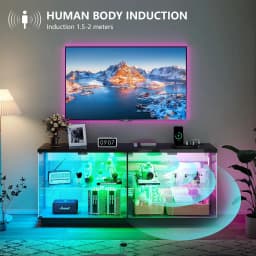Glass Display Cabinet - with Glass Door,59" Clear Tempered Display Case with Charging Station & Human Body Sensor, Customized