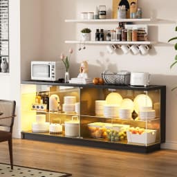Glass Display Cabinet - with Glass Door,59" Clear Tempered Display Case with Charging Station & Human Body Sensor, Customized