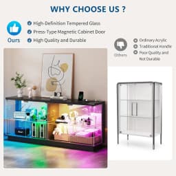 Glass Display Cabinet - with Glass Door,59" Clear Tempered Display Case with Charging Station & Human Body Sensor, Customized