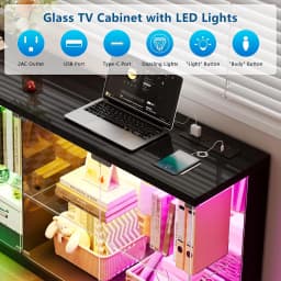Glass Display Cabinet - with Glass Door,59" Clear Tempered Display Case with Charging Station & Human Body Sensor, Customized