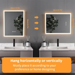 LED Bathroom Mirror 400x500mm Wall Mounted Mirror Anti-Fog Dimmable Vanity Mirror 3 Colors with Light Memory - CRI95