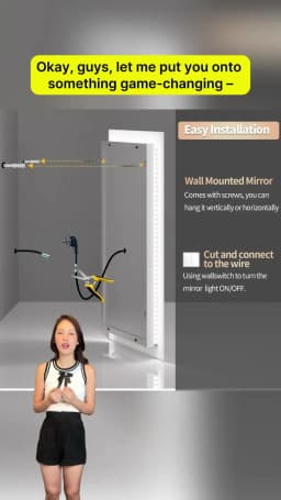LED Bathroom Mirror 400x500mm Wall Mounted Mirror Anti-Fog Dimmable Vanity Mirror 3 Colors with Light Memory - CRI95