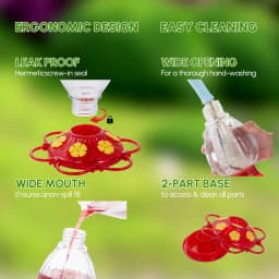 Plastic Hummingbird Feeders 20 oz Set of 2 for Outdoors with Built in Ant Guard Bee Proof 6 Feeding Ports Wide Mouth Easy Filling 2 Part Base Easy Cleaning