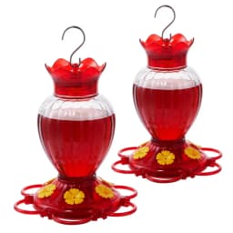 Plastic Hummingbird Feeders 20 oz Set of 2 for Outdoors with Built in Ant Guard Bee Proof 6 Feeding Ports Wide Mouth Easy Filling 2 Part Base Easy Cleaning