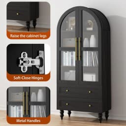 Vongrasig 71" Tall Pantry Cabinet Glass Doors 2 Drawers 6-Tier Rustic Storage Cupboard Kitchen Bathroom Black