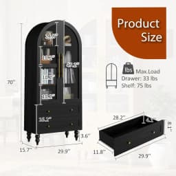 Vongrasig 71" Tall Pantry Cabinet Glass Doors 2 Drawers 6-Tier Rustic Storage Cupboard Kitchen Bathroom Black