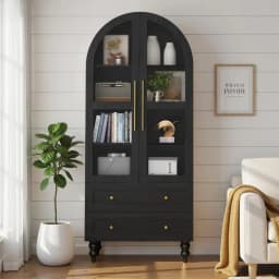 Vongrasig 71" Tall Pantry Cabinet Glass Doors 2 Drawers 6-Tier Rustic Storage Cupboard Kitchen Bathroom Black