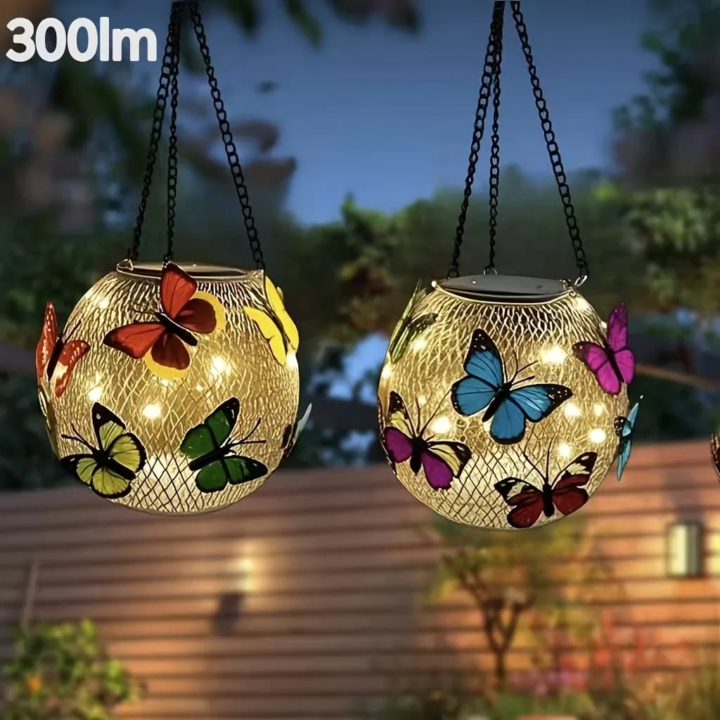 2pc Solar Butterfly Mesh Light - Outdoor, Upgraded Warm Color Solar Light, Outdoor Solar Hanging Light, Garden/Yard Decoration, Doorway Christmas Decoration Light