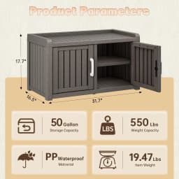 Shoe Storage Cabinet Waterproof UV-Resistant, Entryway Storage Bench Indoor Outdoor With 2 Barn Doors, Adjustable, Customized