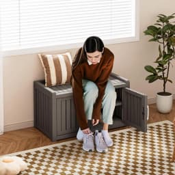 Shoe Storage Cabinet Waterproof UV-Resistant, Entryway Storage Bench Indoor Outdoor With 2 Barn Doors, Adjustable, Customized