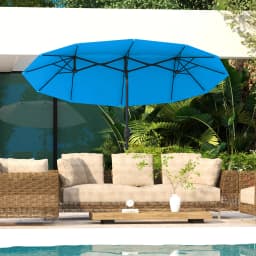 9.5' Double-Sided Patio Umbrella with 3 Air Vents, Tilt and Crank, Outdoor Umbrella, Cyan Blue