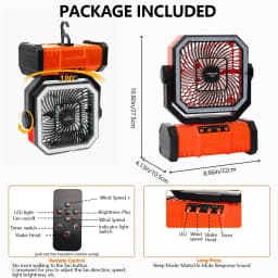 Camping Ceiling Fan 20000Mah Rechargeable Camping Circulator with Light and Remote Control Cool Air Circulation Camping Fan