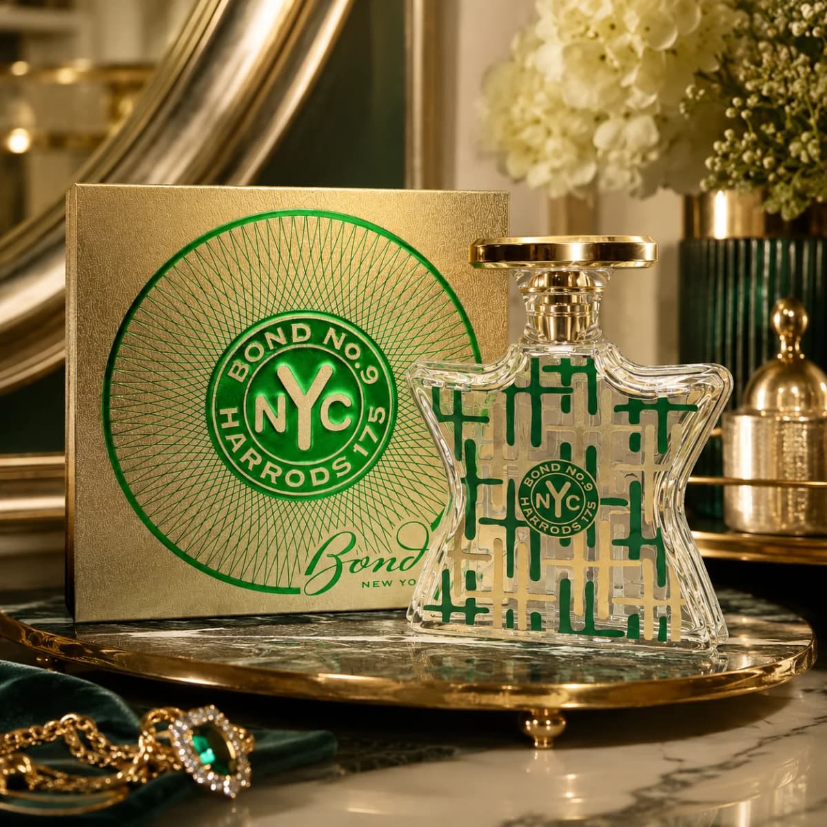 Bond No.9  Harrods 175 Eau De Parfum Spray, Luxury Green Gold Perfume Bottle, Elegant Fragrance Gift for Men Women